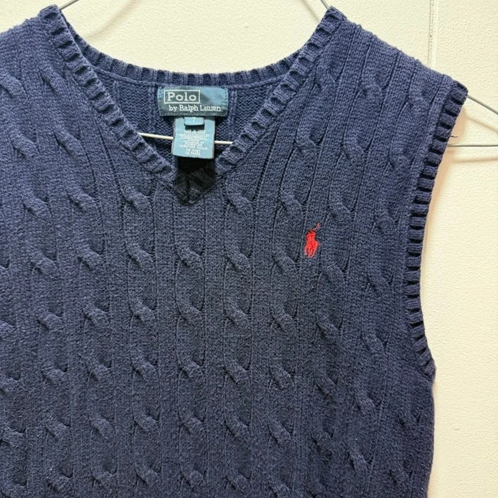 Polo Ralph‎ Lauren Kids Navy Blue Cable Knit V Neck Sweater Vest Size 7